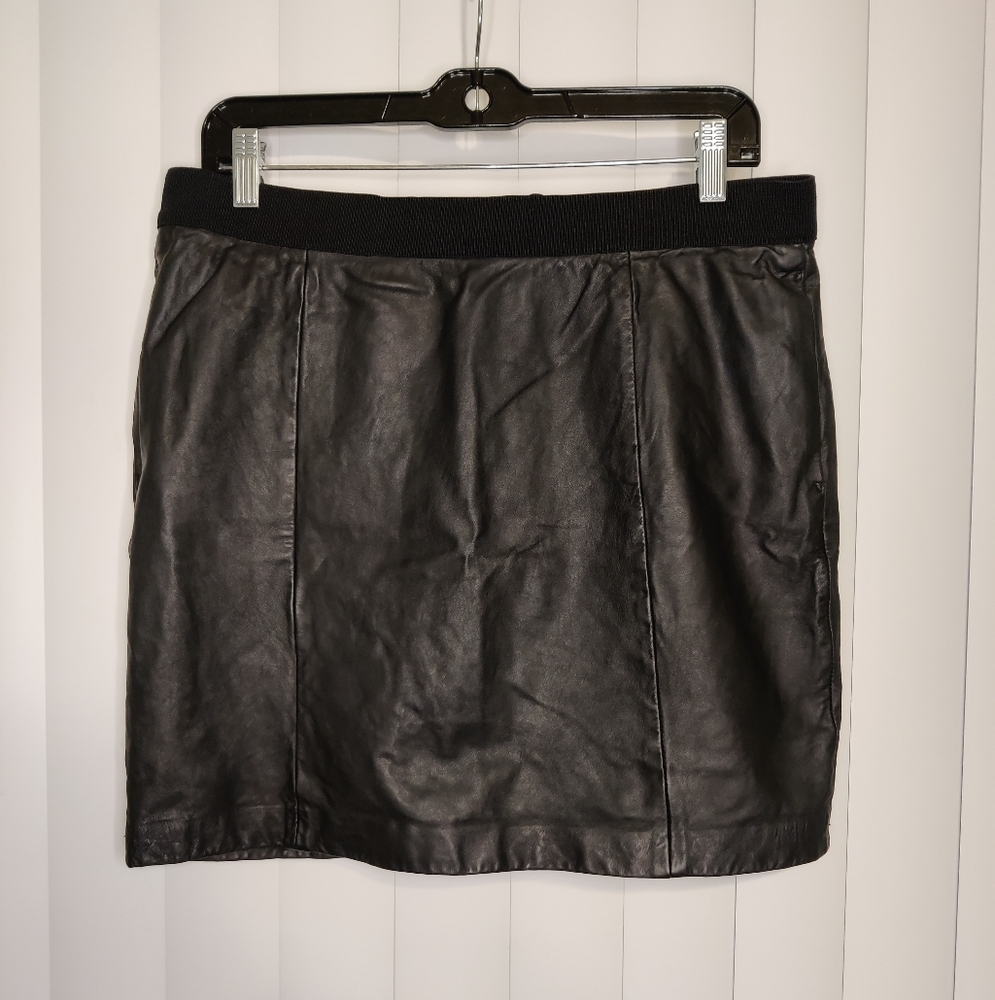 LOFT Black Leather Mini Skirt